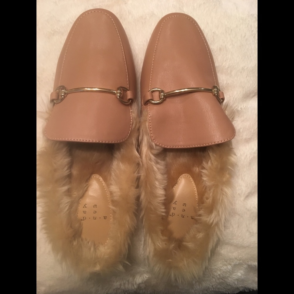 New Faux Leather Fur Slip-ons. Never been worn!